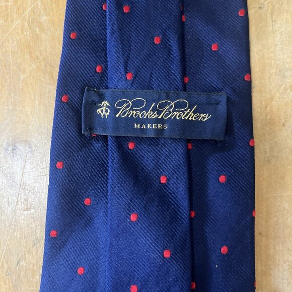 Brooks Brothers Navy Blue With Red Polka Dot Tie Woven In England Made In USA - Picture 4 of 5